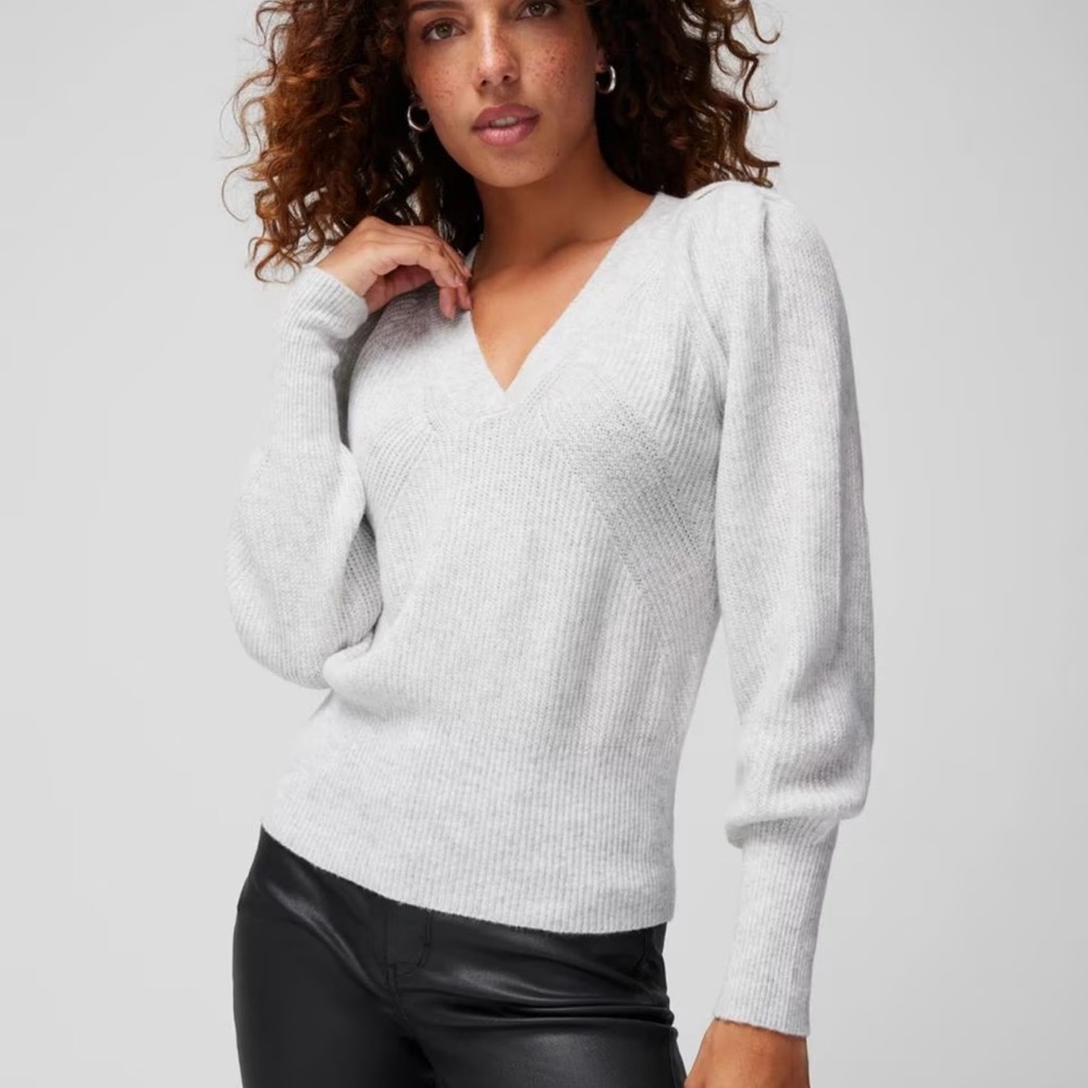 Pleated Shoulder V-Neck Pullover